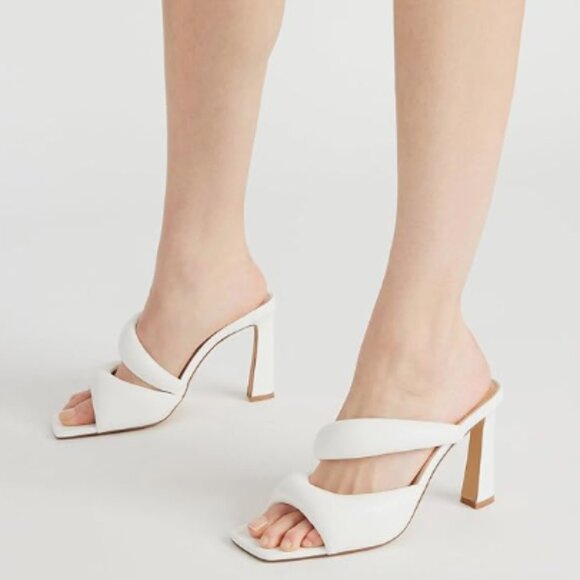 FOWT White Square Open Toe Cushioned Strap Block High Heel Slippers Slip on Mule - Picture 1 of 8